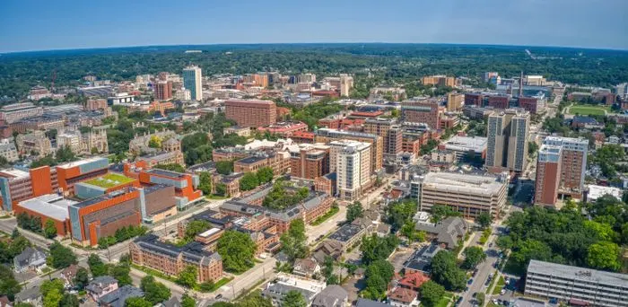 An aerial view of Ann Arbor