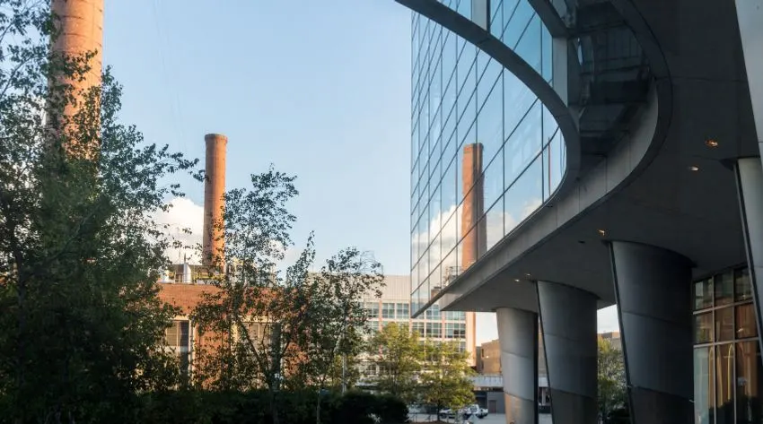 Biomedical Science Research building looking out toward the Central Power Plant